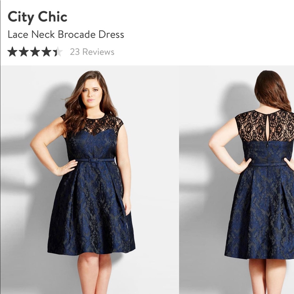 City Chic lace neck brocade dress